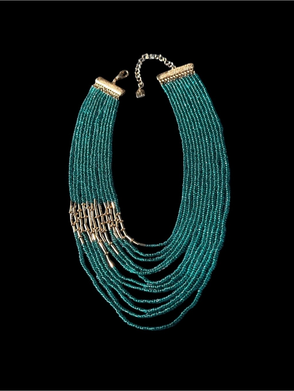 Park Lane Emerald Green Multi-Strand Beaded Statement Necklace Gold Tone